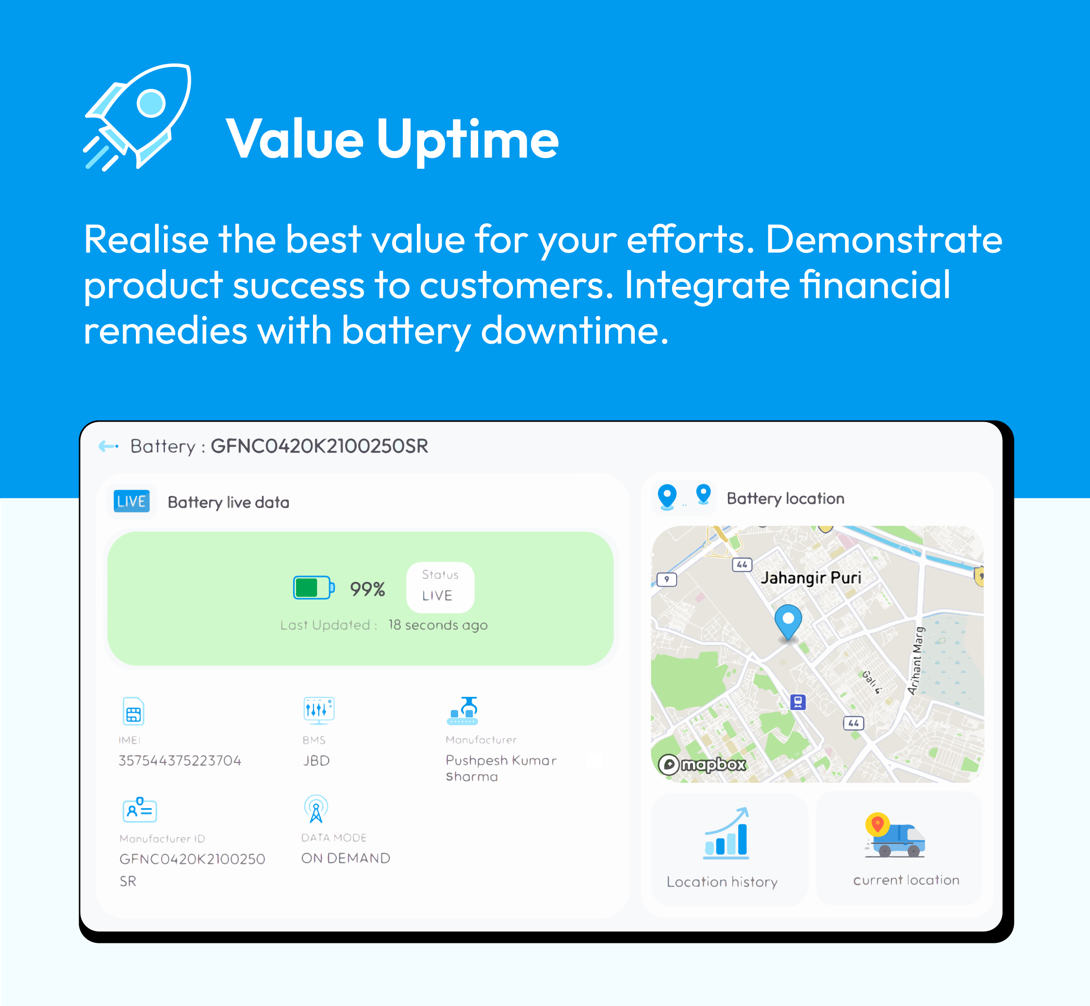 Value Uptime : Realise the best value for your efforts. Demonstrate product success to customers. Integrare financial remedies with battery downtime.